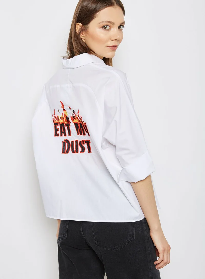 TOPSHOP Slogan Back Embroidered Shirt