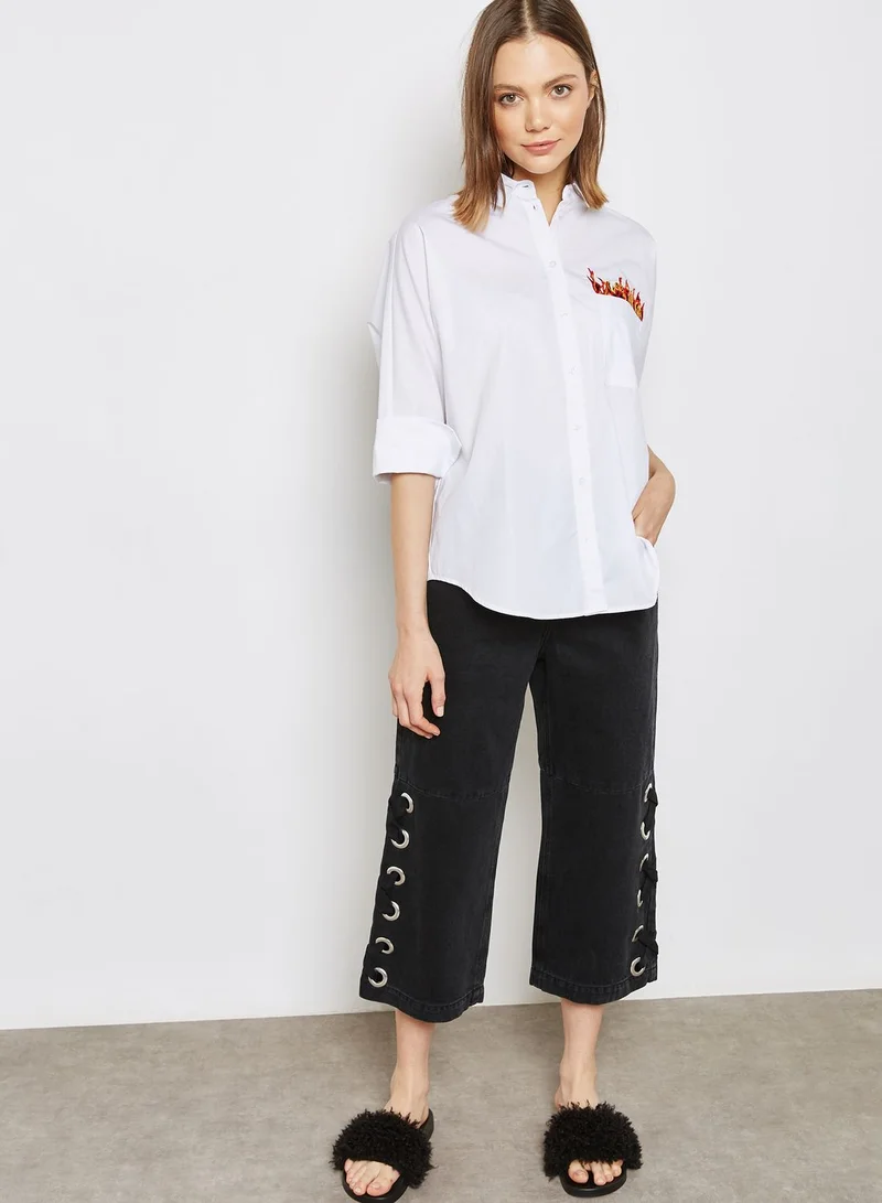 TOPSHOP Slogan Back Embroidered Shirt