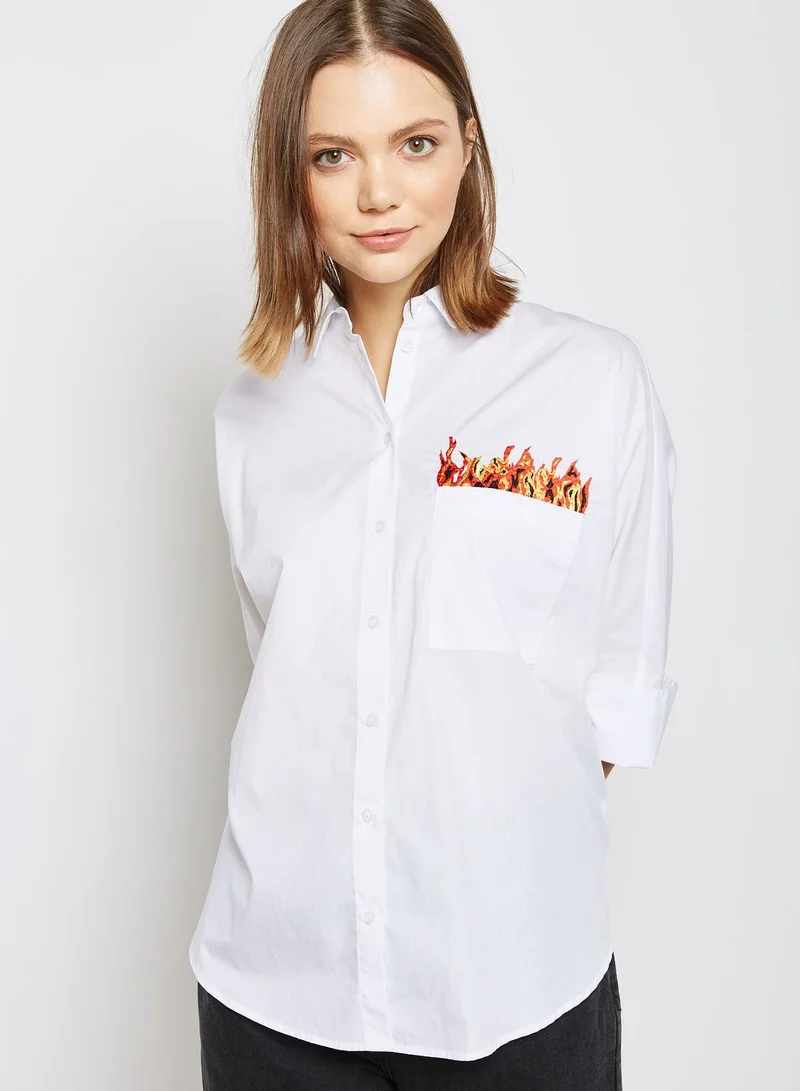 TOPSHOP Slogan Back Embroidered Shirt