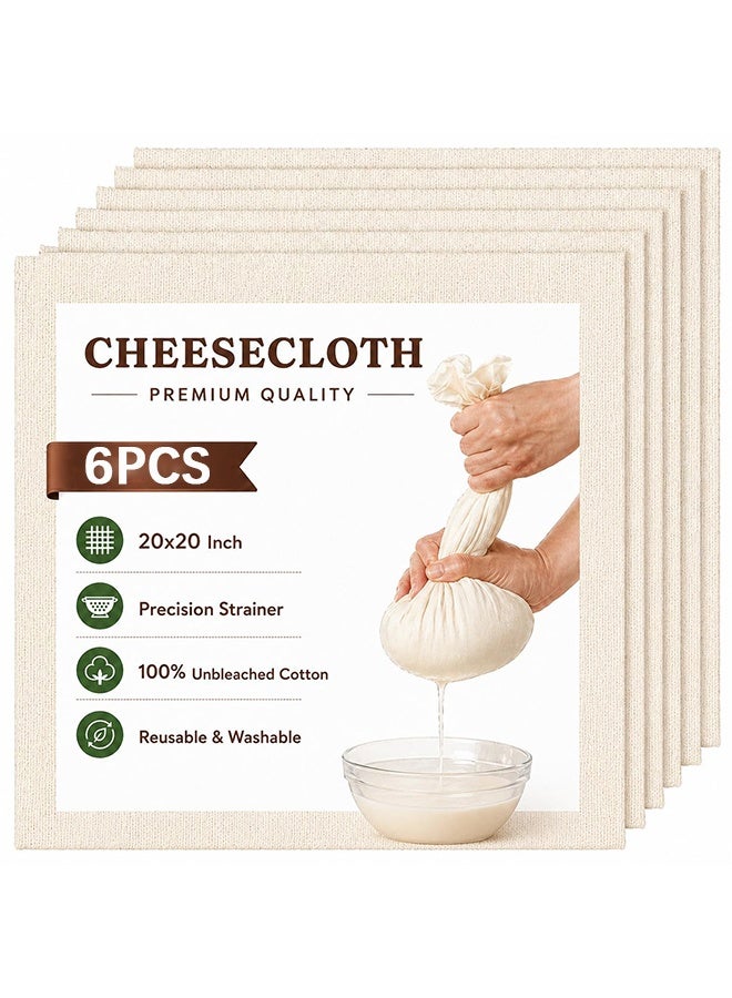 Wffo 6PCS Reusable Cheese Cloths, Organic Cotton Cheese Cloths 20x20 inches, Suitable For Filtering, With Edges, Cheese-Making, Juicing, Baking and Turkey Cooking - Image 1
