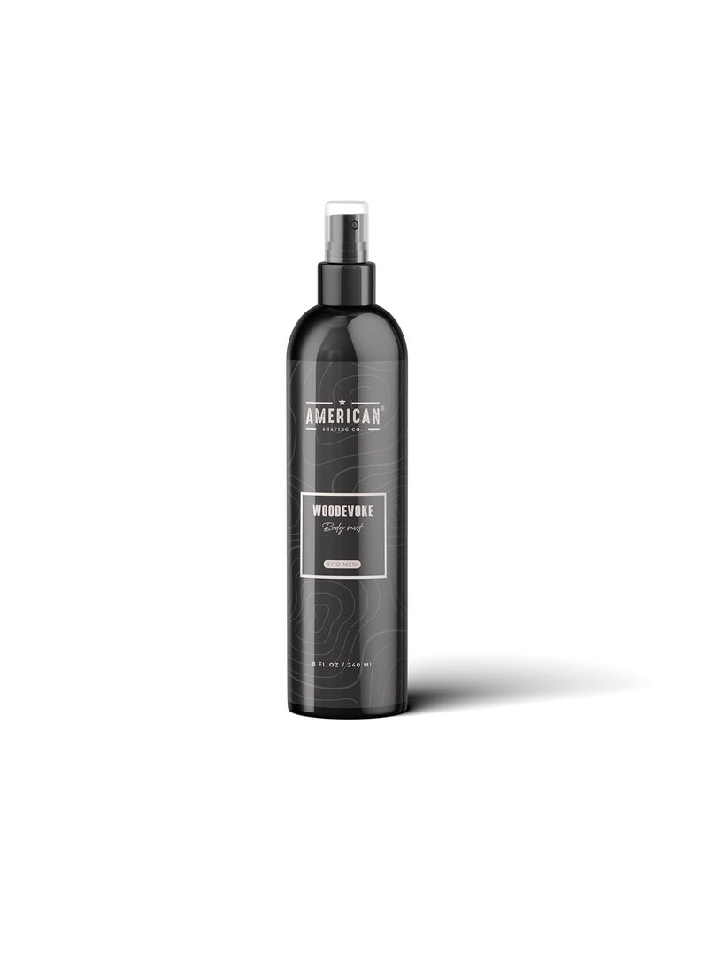 American Shaving Co. - Woodevoke Body Mist For Men 8 oz, Made in USA, Quick Absorption, Quality Potent Ingredients, Long-Lasting, Non-GMO, GMP Certified, Cruelty-Free Products - Image 1