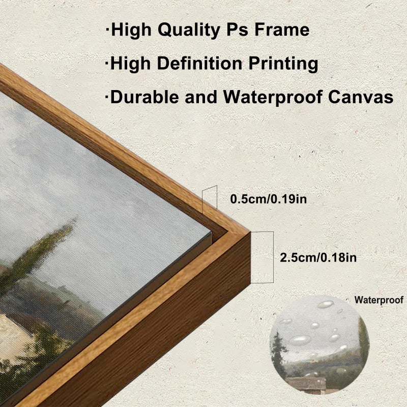 KBKBART مؤطرة الجدار الفن خمر القرية الأوروبية الريف CANVAS فن المطبوعات مزرعة ديكور عتيقة لوحة الزيت صورة ديكور جدار المناظر الطبيعية ريفي للحمام غرفة المعيشة غرفة عتيقة (8 "" x10 "") - Image 3