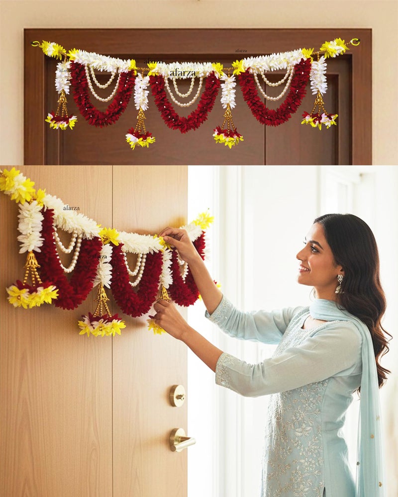 Afarza Toran for Main Door Latest Home Decoration Entrance Hanging Handmade Bandarwal Gift Item - Multicolor, 39 Inch - Image 1