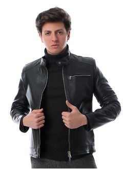 Generic Band Neck Leather Jacket With Pockets genuine leather 100%  - Image 1