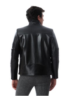 Generic Band Neck Leather Jacket With Pockets genuine leather 100%  - Image 3