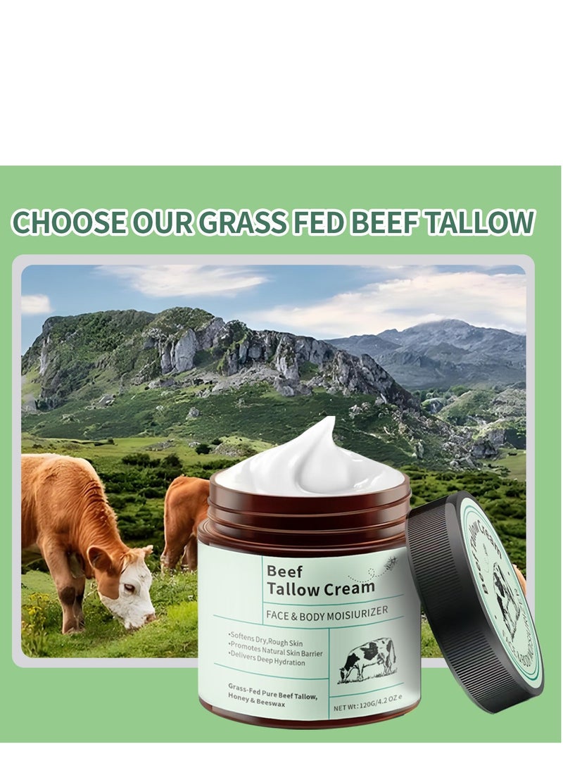 شحم البقر وبلسم العسل ، شحم البقر للبشرة ، مرطب للوجه والجسم مع شحم البقر النقي الذي يتغذى على العشب ، شمع العسل ، كريم الشحم المخفوق يوفر ترطيبا عميقا للبشرة 120 جم - Image 3