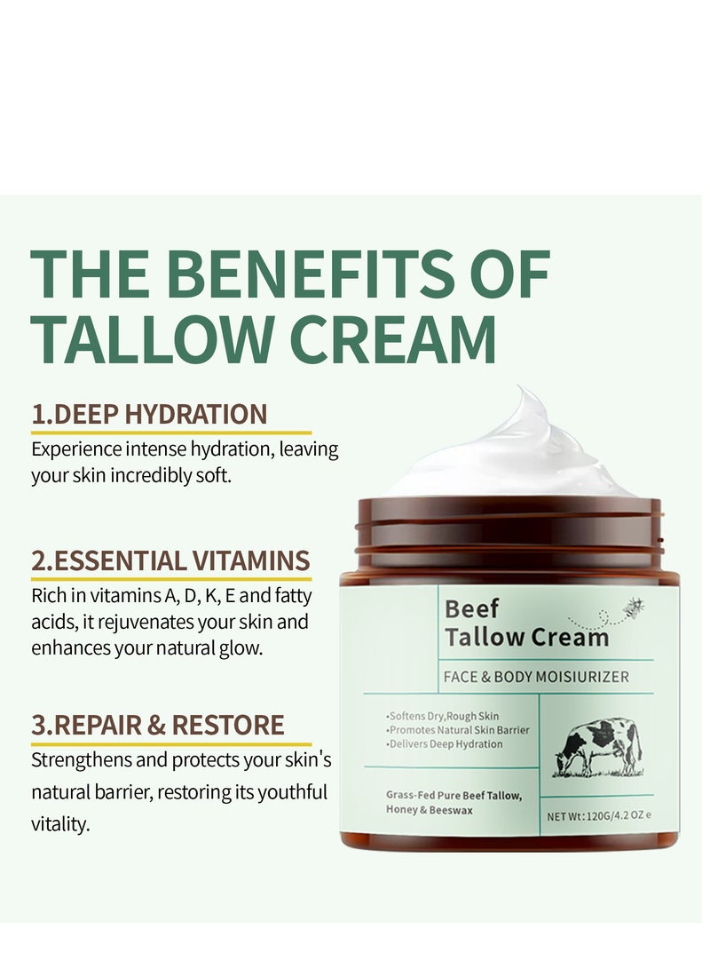 شحم البقر وبلسم العسل ، شحم البقر للبشرة ، مرطب للوجه والجسم مع شحم البقر النقي الذي يتغذى على العشب ، شمع العسل ، كريم الشحم المخفوق يوفر ترطيبا عميقا للبشرة 120 جم - Image 4