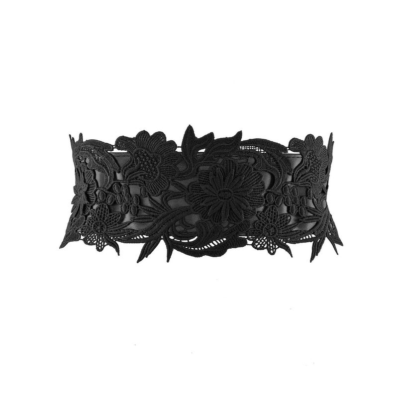 Ayliss Women's Lace Waist Belt Obi Bowknot Cinch Wide Belt Bow Tie Wrap Boho Corset Dress Waist Band Pu Leather (Black) - Image 5