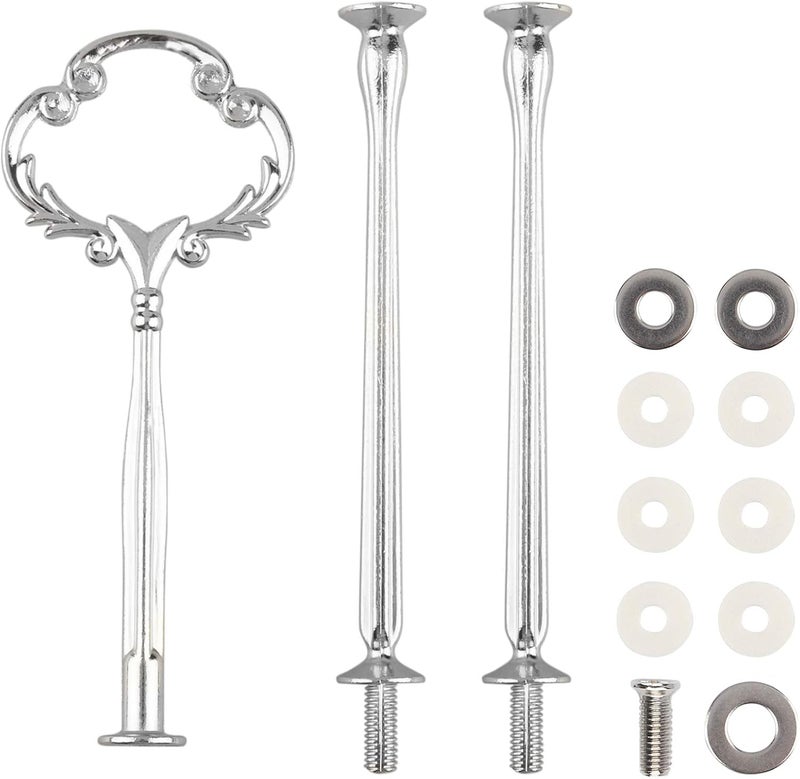 Happy Will 3 Tier 14" Heavy Metal Cake Stand Holder Fruit Plate Stand Fitting Hardware Rod with Stylus (Sliver_Sun Flower) - Image 1