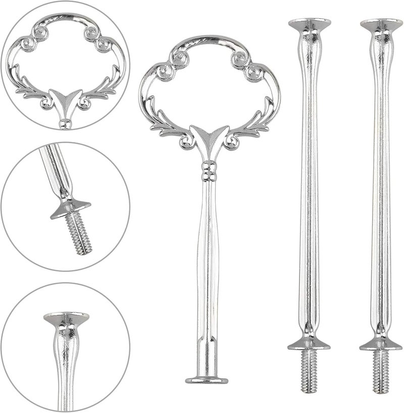 Happy Will 3 Tier 14" Heavy Metal Cake Stand Holder Fruit Plate Stand Fitting Hardware Rod with Stylus (Sliver_Sun Flower) - Image 3