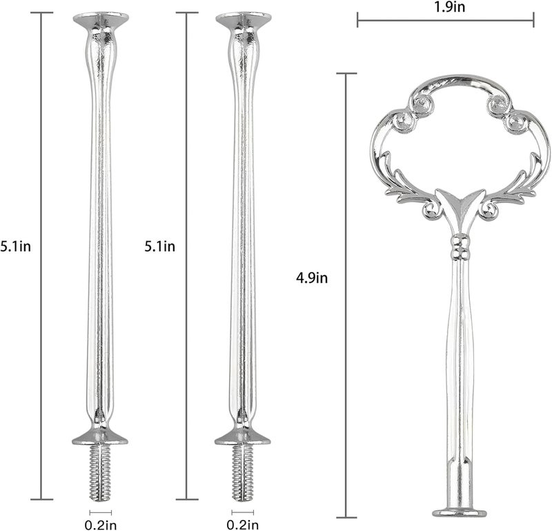 Happy Will 3 Tier 14" Heavy Metal Cake Stand Holder Fruit Plate Stand Fitting Hardware Rod with Stylus (Sliver_Sun Flower) - Image 2