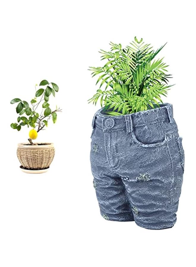 Generic Creative Denim Pants Flower Pot, Retro Resin Shape Garden Figurines Planter Ornament Pot for Home Lawn Yard Courtyard, Denim Clothes Flower Vases Planter for Garden - Image 1