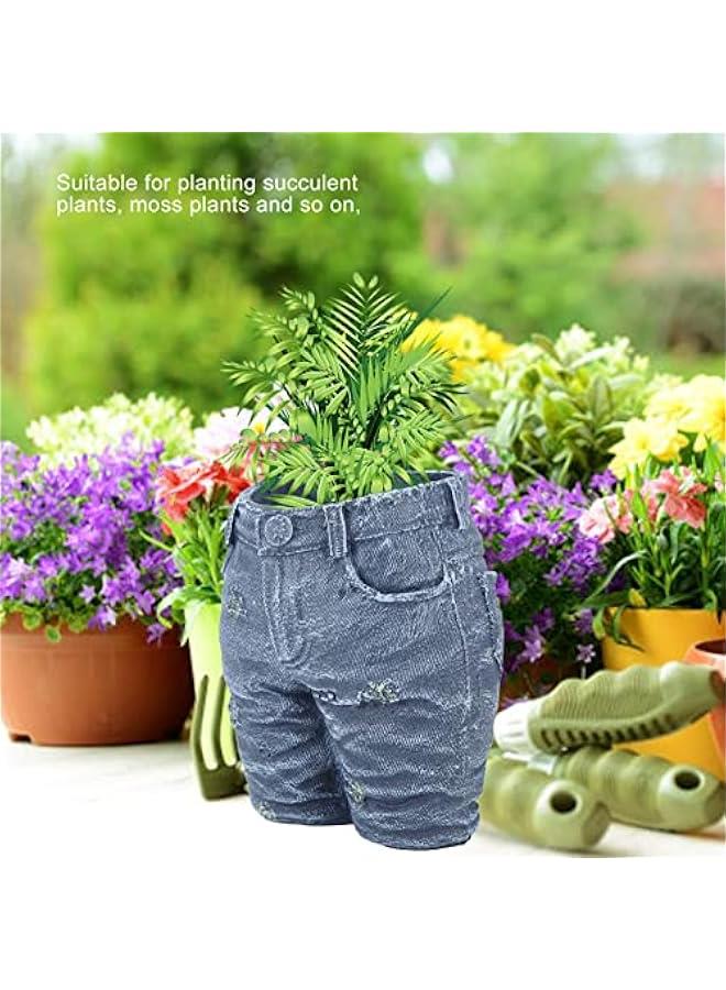 Generic Creative Denim Pants Flower Pot, Retro Resin Shape Garden Figurines Planter Ornament Pot for Home Lawn Yard Courtyard, Denim Clothes Flower Vases Planter for Garden - Image 3