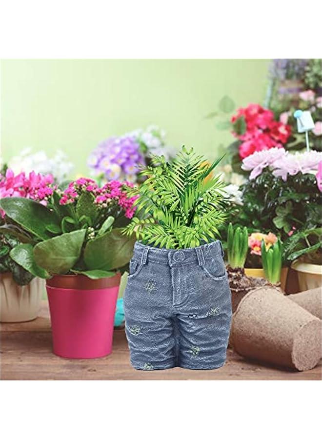 Generic Creative Denim Pants Flower Pot, Retro Resin Shape Garden Figurines Planter Ornament Pot for Home Lawn Yard Courtyard, Denim Clothes Flower Vases Planter for Garden - Image 4