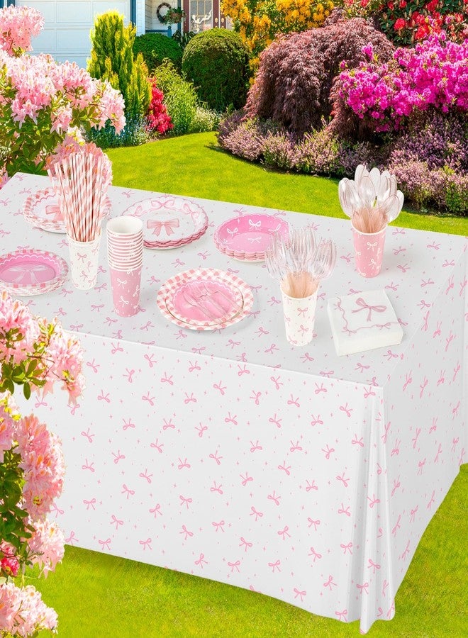 YLOLUL 24 Set 194pcs Pink Bow Party Supplies Conquette Birthday Decorations Bow Birthday Party Plates, Napkin, Tablecloth Pink Bow Party Decoration for Girl Bachelorette Bridal Tableware Table Cover Serve 24 - Image 5