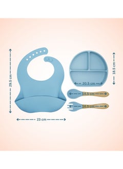 Generic Baby Feeding Set with Silicone Bib, Divided Plate, Spoon and Fork, 4 Pieces  - Image 2