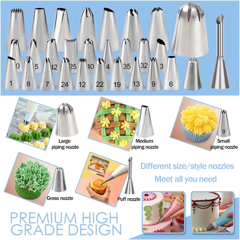 Makmeng Piping Bags and Tips Set - 50Pcs Cake Decorating Supplies Kit with Icing Frosting Nozzles,Icing Scrapers,Reusable & Disposable Pastry Bags - Baking Tools for Cookies,Cupcakes Cake Decorating - Image 3