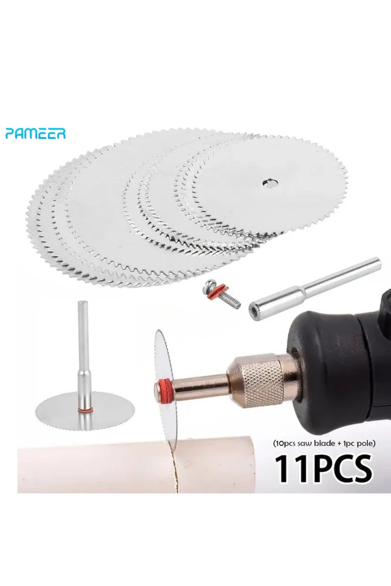 بامير مجموعة شفرات المنشار الدائرية HSS من 11 قطعة، قرص قطع صغير للخشب، 10 شفرات + عمود واحد - Image 1