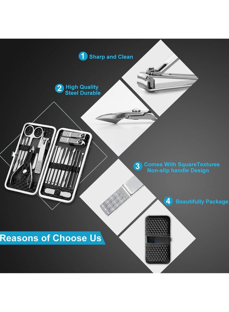 ATRJSZ Nail Clippers Set Fingernail and Toenail Clipper Cutters, Manicure Pedicure Kit 19 Pieces Stainless Steel Professional Grooming Kits, Nail Care Tools with Luxurious Travel Case  - Image 3