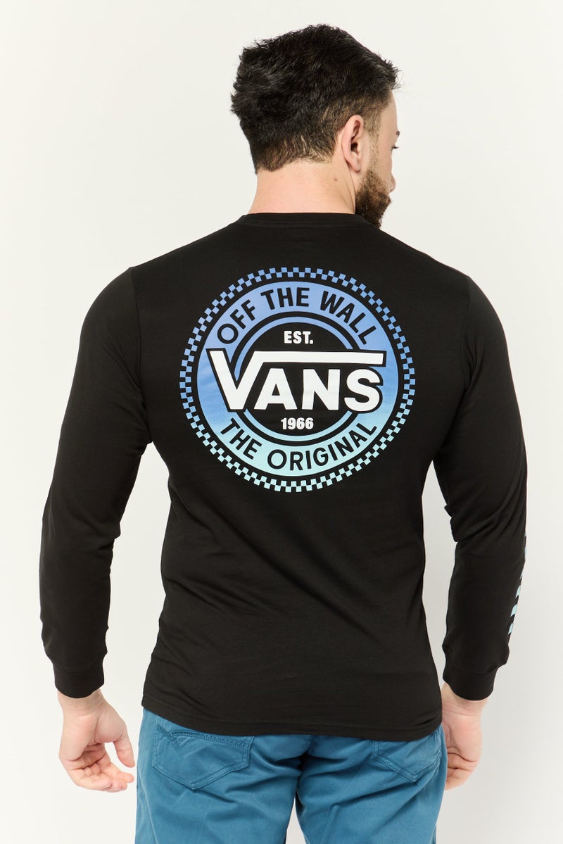 VANS تي شيرت رجالي بأكمام طويلة وياقة دائرية، بشعار العلامة التجارية، أسود - Image 4