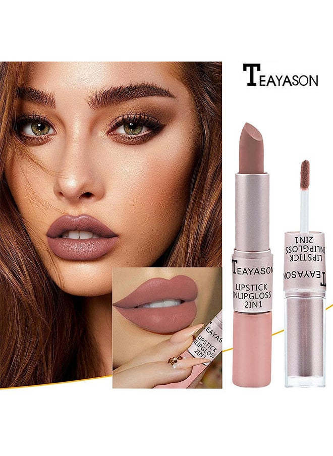 TEAYASON - 2 in 1 Matte Lipstick Lip Gloss, Cream Matte Lipstick & Liquid Lipstick, Double-ended Design Nude Velvet Lipstick Lip Glaze for Waterproof Long-lasting Non-stick Cup Lip Makeup - Image 1