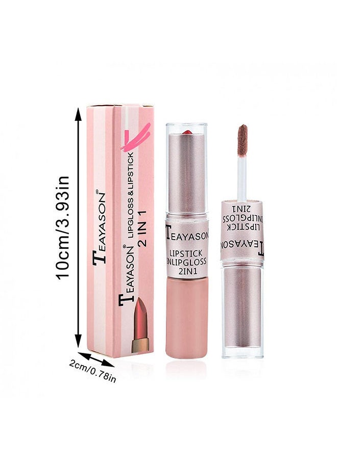 TEAYASON - 2 in 1 Matte Lipstick Lip Gloss, Cream Matte Lipstick & Liquid Lipstick, Double-ended Design Nude Velvet Lipstick Lip Glaze for Waterproof Long-lasting Non-stick Cup Lip Makeup - Image 1