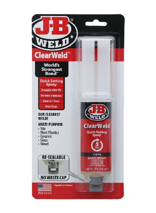 J-B WELD ClearWeld High Strength Quick-Setting Multipurpose Epoxy Syringe Clear 25ml 50112 - Image 1