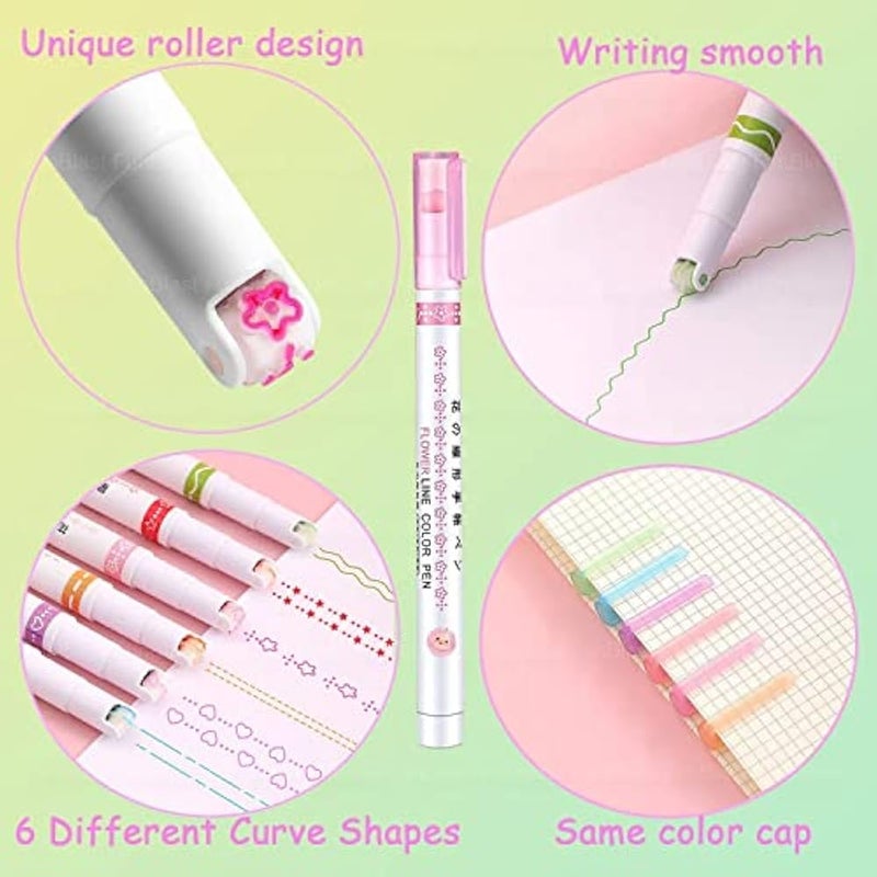 FunBlast Linear Color Pen Highlighter Pen Set Line Markers Colors For Adults&Kids|Roller Line Marker School Stationery Kit|Roller Line Markers For Drawing|Journaling|Scrapbooking|Assorted - Image 2