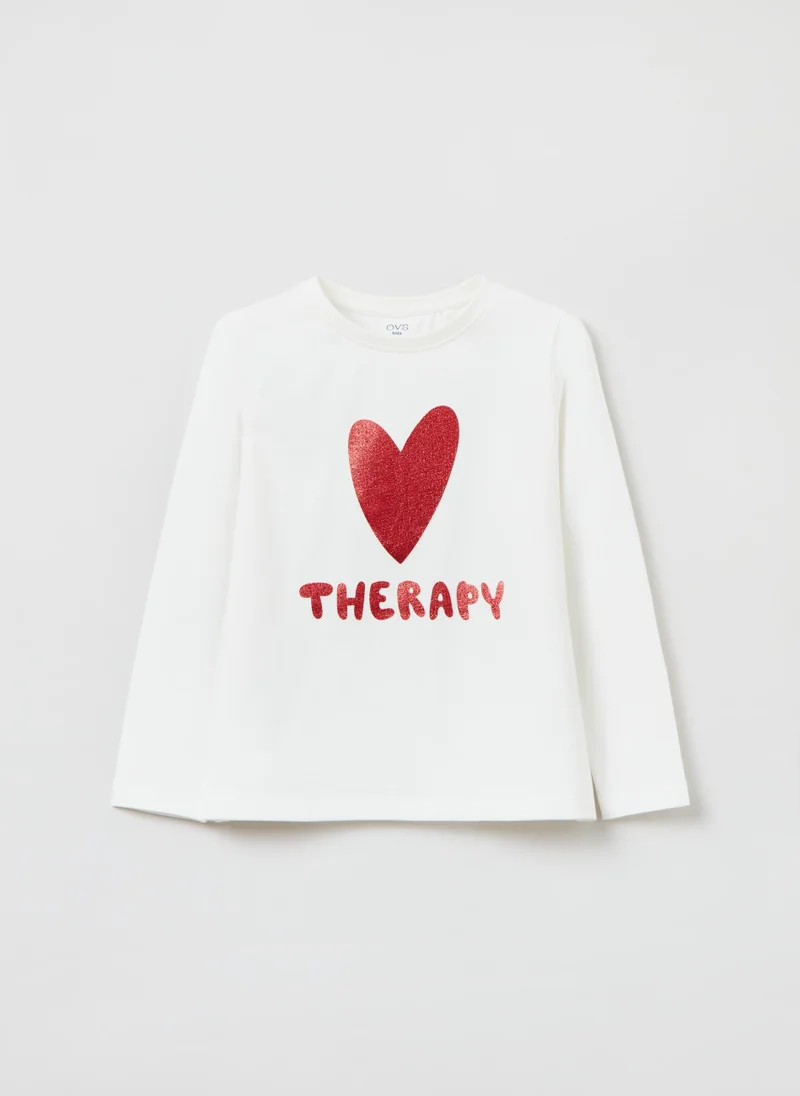 او في اس Ovs Girls Heart Therapy Print Long Sleeve T-Shirt