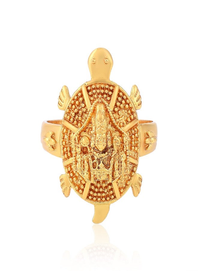 morir Gold Plated Brass Tirupati Balaji Tortoise Turtle Feng Shui Design Finger Ring for Men and Women