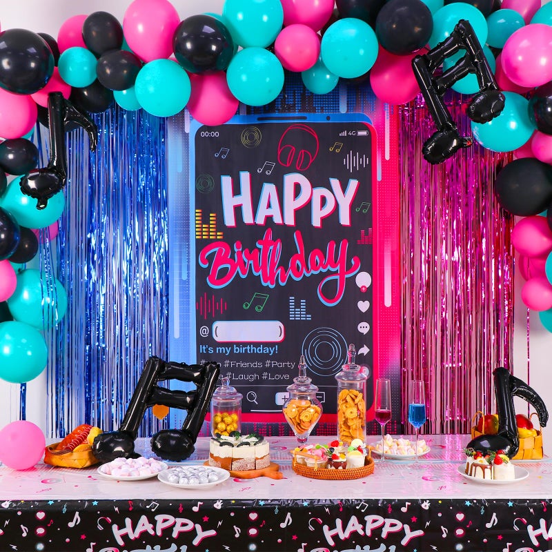 OurWarm Tik Tok Birthday Party Decorations 135Pcs Happy Birthday Decorations Includes Banner Fringe Backdrop Balloons Arch Tablecloth for Party Supplies - Image 3
