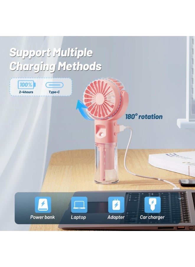 Mist Fan, 7 Blades, 4 Levels of Airflow, Handheld Mist Fan, Mist Fan, Cooling, Large Capacity Battery, Portable Mini Fan, Portable, Lightweight, 4 Colors (F4 Pink)