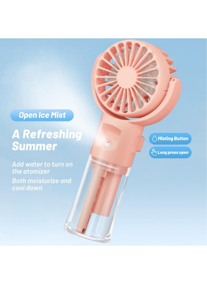 Mist Fan, 7 Blades, 4 Levels of Airflow, Handheld Mist Fan, Mist Fan, Cooling, Large Capacity Battery, Portable Mini Fan, Portable, Lightweight, 4 Colors (F4 Pink)