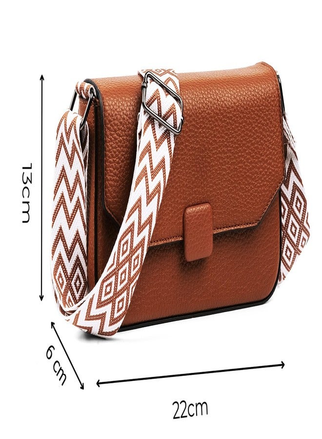 INOVERA (LABEL) Ladies Travel Crossbody Sling Bag for Womens and Girls - Stylish Faux Leather Shoulder Bags Purse with Adjustable Strap (Brown) - Image 3