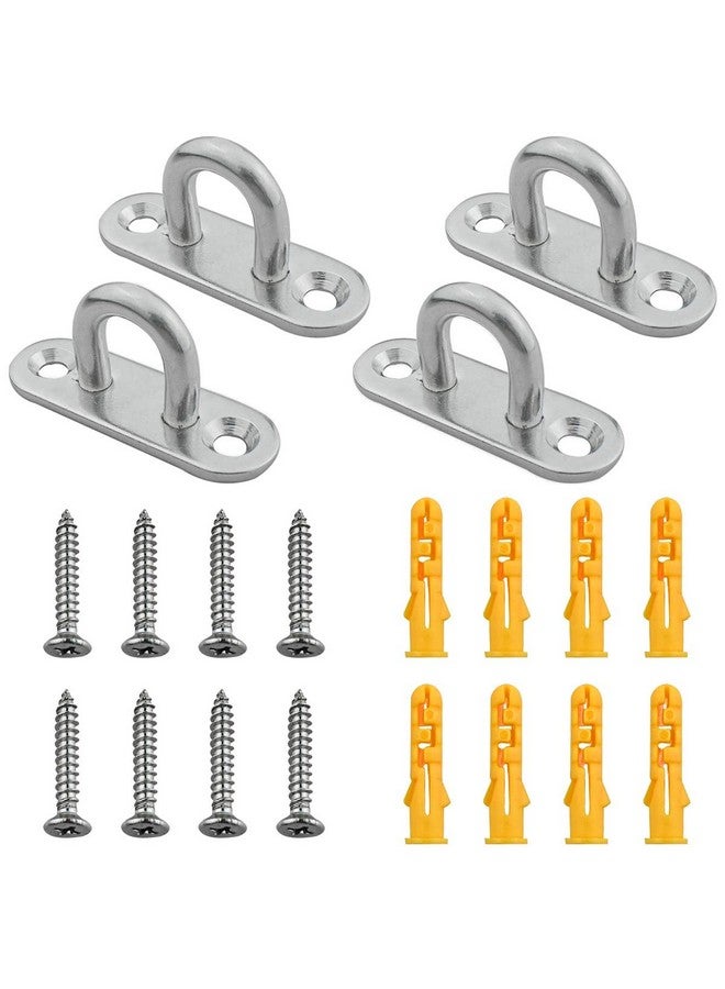 yuntop yuntop 4 Pack 304 Stainless Steel Ceiling Pad Eye Plate U Hook & 8 Pack Screws & 8 Pack Plastic Expansion Tube 1.8 Inch Wall Mount Marine Hardware Staple Hooks Loop Metal Staple Ring Hook Eyes Hanger  - Image 1