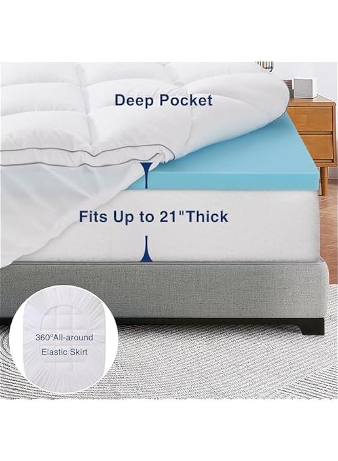 Arabest 4 Inch Queen Size Memory Foam Mattress Topper with Dual-Layer Design, Cooling Pillow Top Cover, Gel Memory Foam - White - Image 5