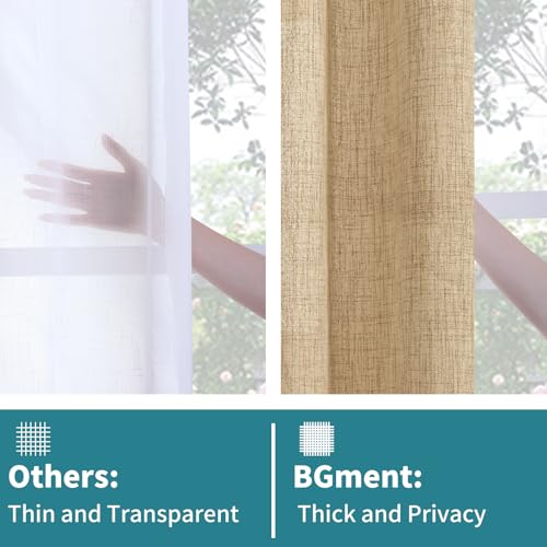 BGment Burlap Linen Curtains 63 Inch Length 2 Panels, Back Tab and Rod Pocket Semi Sheer Textured Window Drapes Light Filtering for Bedroom Farmhouse Living Room Privacy, 52 Inch Wide Each Panel - Image 5