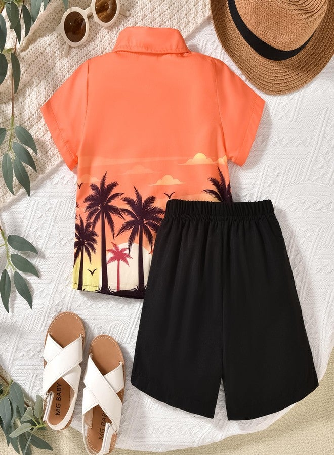 HiHa 18-24 Months Baby Boys Hawaiian Outfit Toddler Hawaii Tropical Button Down Shirts Short Set Summer Sunset Coconut Tree Clothes Orange - Image 5
