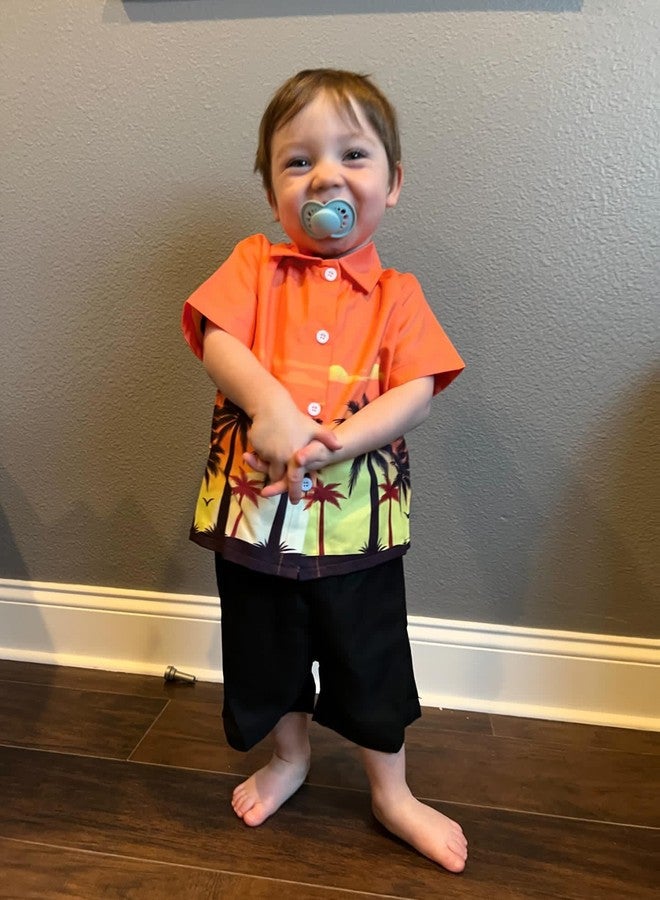 HiHa 18-24 Months Baby Boys Hawaiian Outfit Toddler Hawaii Tropical Button Down Shirts Short Set Summer Sunset Coconut Tree Clothes Orange - Image 2