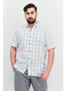 French Connection Men Regular Fit Checkered Short Sleeves Casual Shirt, Off White  - Image 1