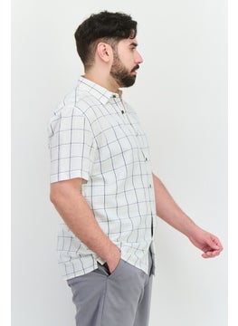 French Connection Men Regular Fit Checkered Short Sleeves Casual Shirt, Off White  - Image 3