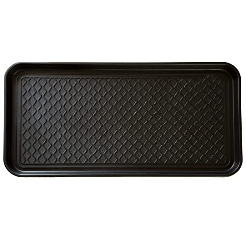 Stalwart 75ST6012 All Weather Boot TrayWater Resistant Plastic Utility Shoe Mat for Indoor and Outdoor Use in All Seasons Black Large - Image 1