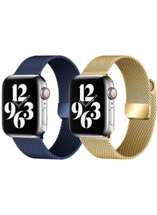 [set of 2] YOMNA Magnetic Metal Milanese Loop Band Compatible with Apple Watch Band 42mm 44mm 45mm 49mm, Mesh Strap Replacement for iWatch Series Ultra SE 8 7 6 5 4 3 2 1 (Navy Blue/Gold) - pzsku/ZECB7B61A407EC05C6A6EZ/45/_/1670952760/1ffe15a2-ed48-4fff-a7dc-b2c02ea19f0c