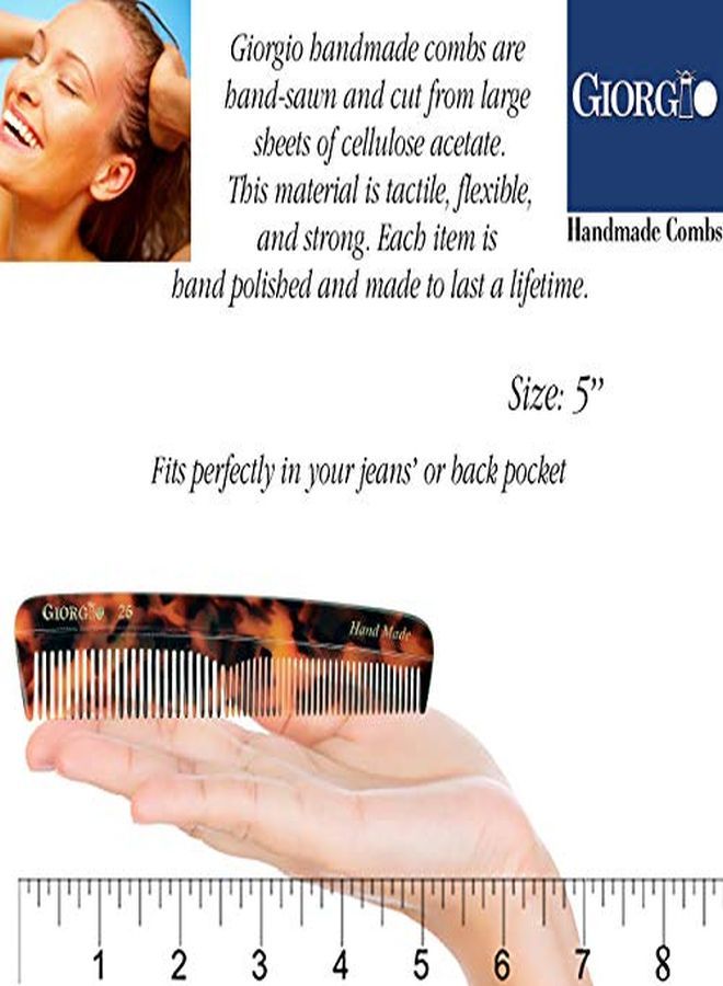 Giorgio G25 Double Tooth Small Hair Pocket Comb, Fine/Wide Tooth Comb For Hair, Beard And Mustache, Coarse/Fine Hair Styling Grooming Comb For Men, Women And Kids. Saw Cut Handmade And Polished - Image 3