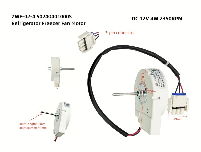 IXGPUTS ZWF-02-4 50240401000S Refrigerator Fan Motor for Midea Ronshen Hisense Meiling Refrigerator Freezer, DC12V 4 Watts Fan Motor - Image 2