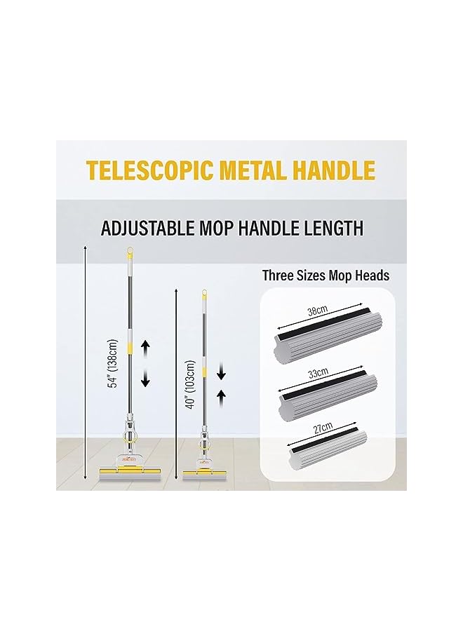 ZALCOON PVA Quadruple Rollers Sponge Mop 33cm, Super Absorbent Foam Sponge Mop | Telescopic Handle, Quick Release Mop-head | Household Cleaning Tool for Hardwood, Multi-Surface Hard Floors (Pack of 1) - Image 3