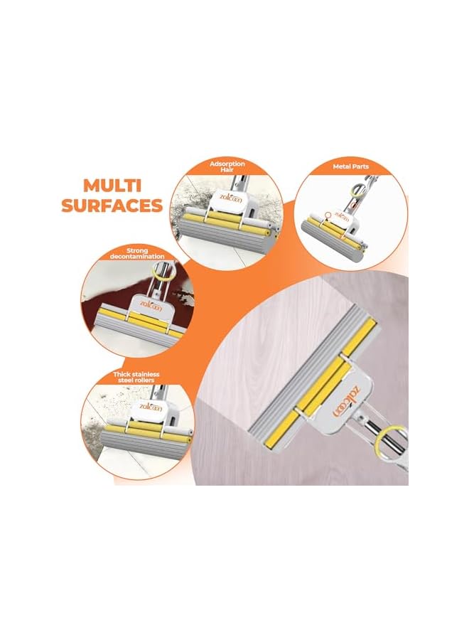 ZALCOON PVA Quadruple Rollers Sponge Mop 33cm, Super Absorbent Foam Sponge Mop | Telescopic Handle, Quick Release Mop-head | Household Cleaning Tool for Hardwood, Multi-Surface Hard Floors (Pack of 1) - Image 5