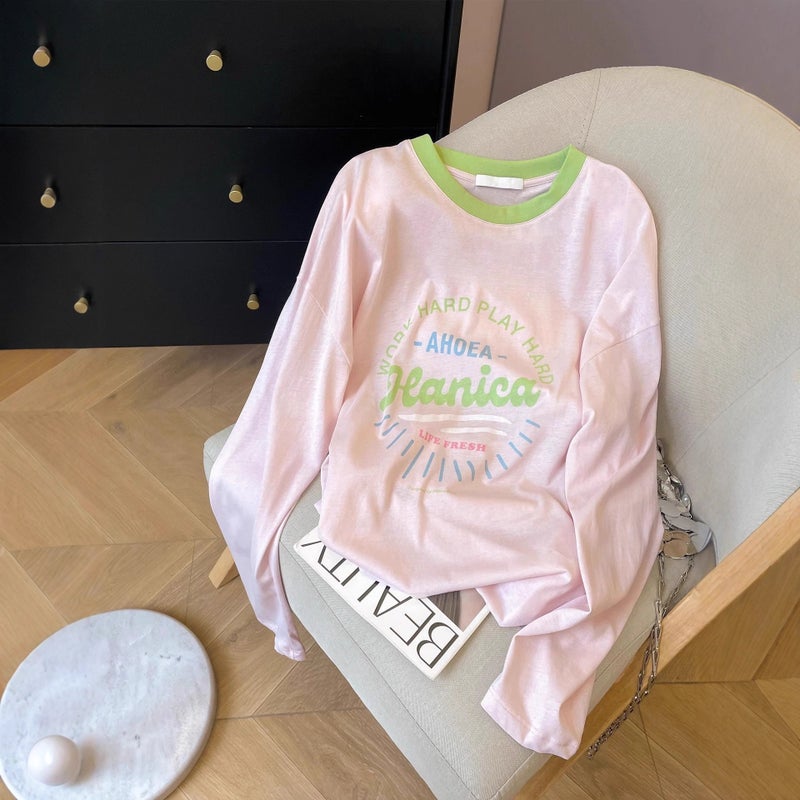 Women's Plus Size Long Sleeve Color-Block T-Shirt, Crew Neck, Loose Fit - Image 1