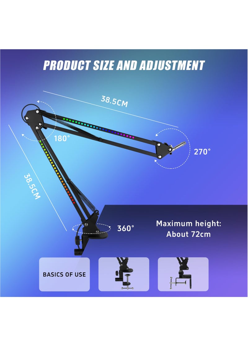 XiuWoo - RGB Light Microphone Stand Arm Boom Desk Holder Multiple Joint Angle Adjustment with Microphone Clip Suitable for 2 kg,Black - Image 1