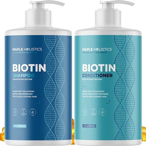 Maple Holistics Rosemary Biotin Shampoo and Conditioner Set - Volumizing Shampoo and Conditioner for Thinning Hair for Women & Men with Nourishing B Vitamins - Color Safe Sulfate Paraben & Silicone Free (25 Fl Oz) - Image 1